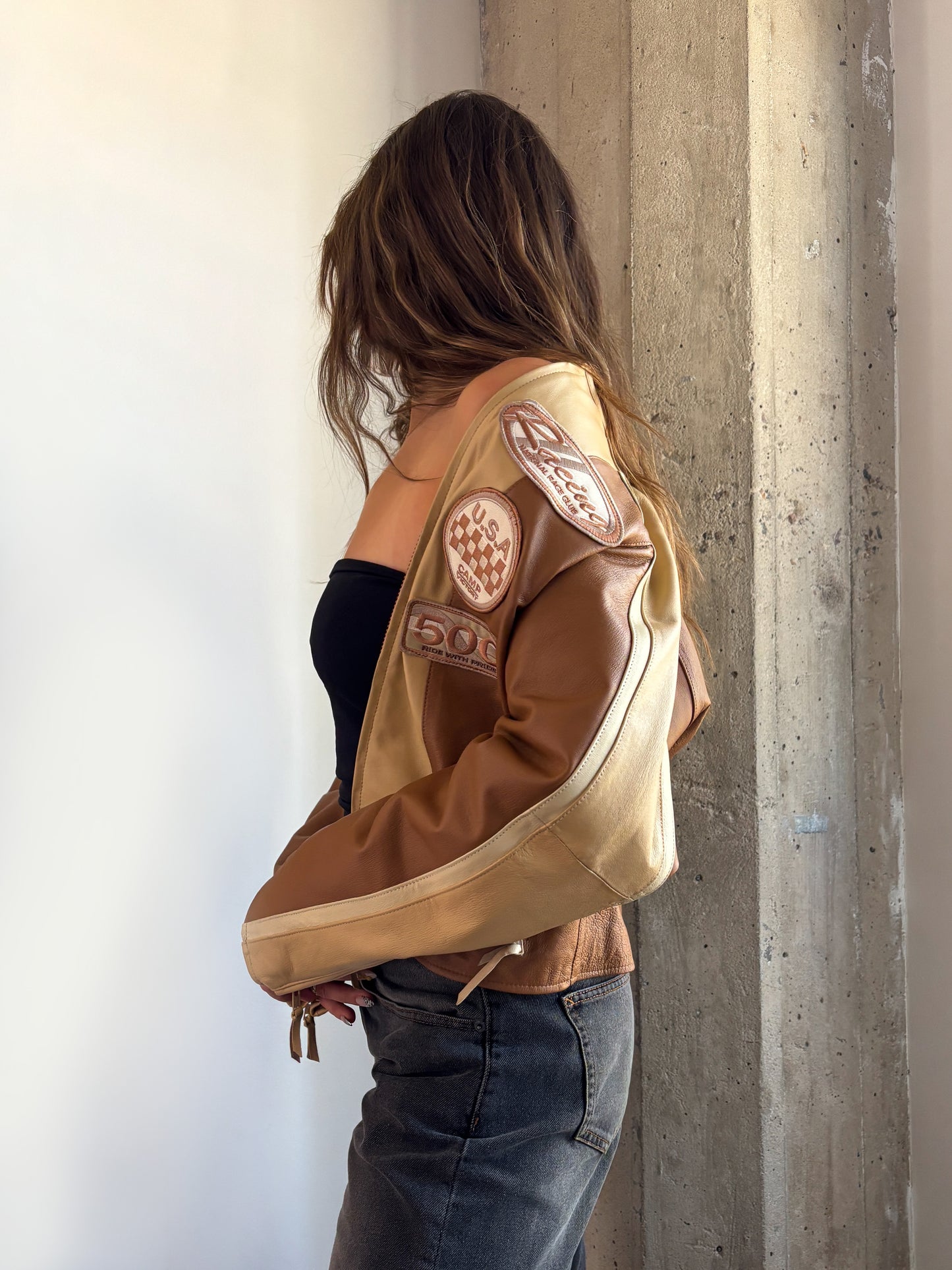 Brown Leather Racing Jacket