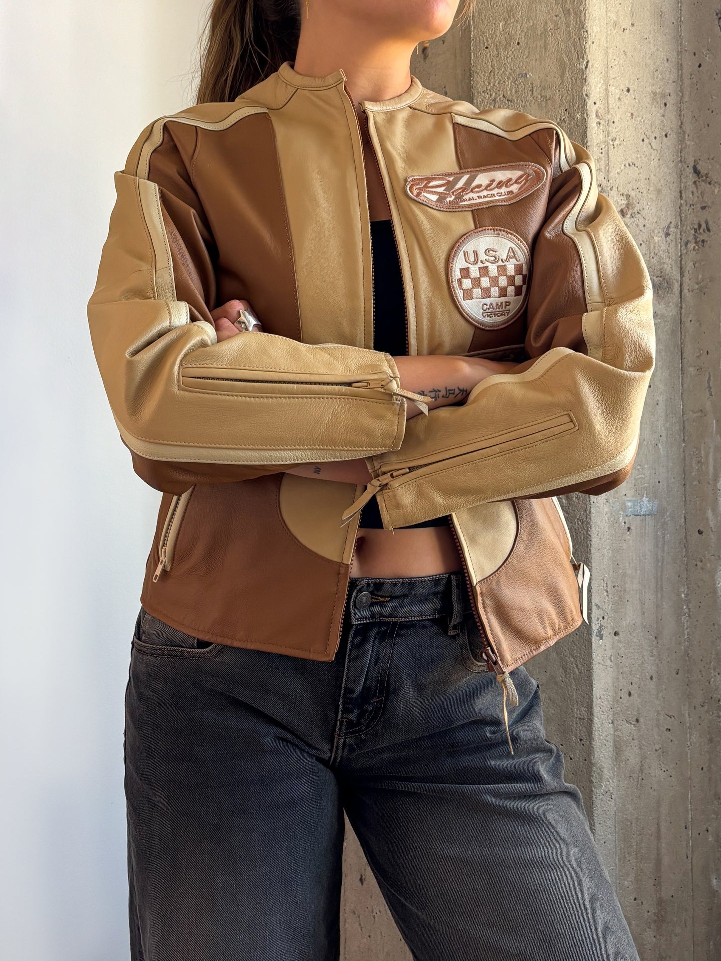 Brown Leather Racing Jacket