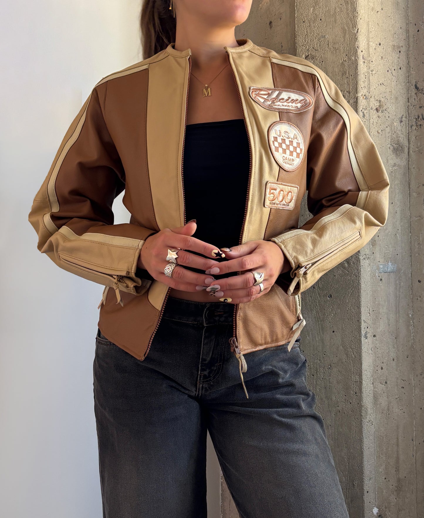 Brown Leather Racing Jacket