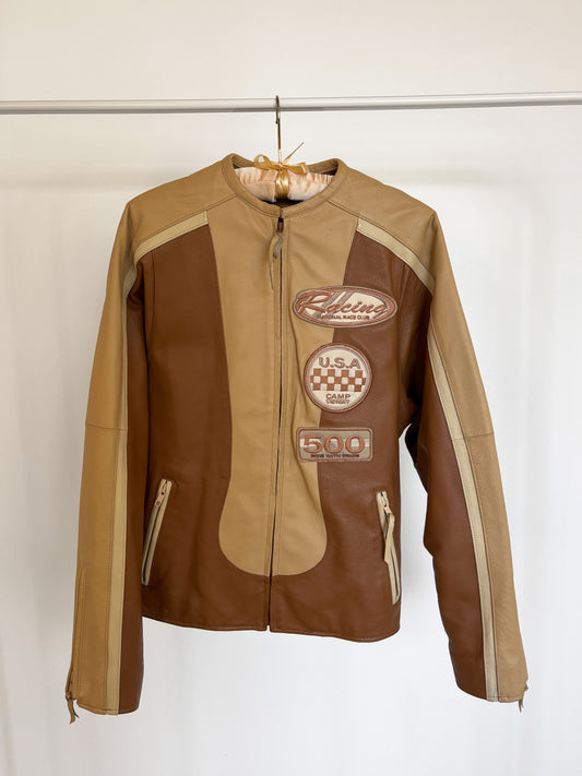 Brown Leather Racing Jacket