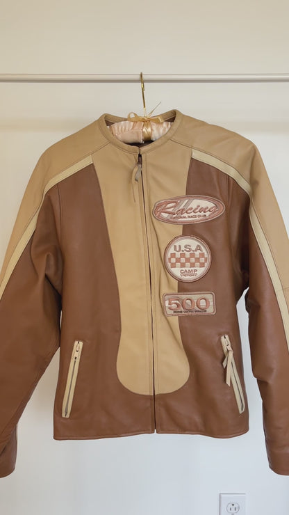 Brown Leather Racing Jacket